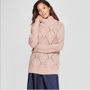 A New Day Women's Cable Knit Cowlneck Sweater Slouchy Chunky Small Dusty Pink.